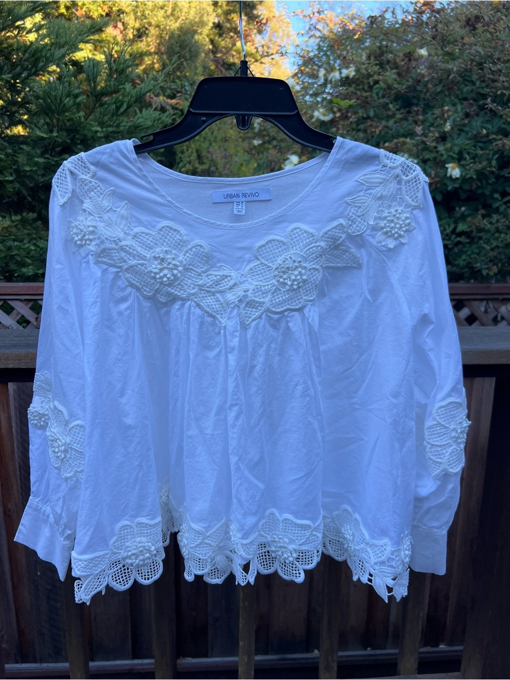Urban Revivo White Floral Crochet-Trim Tunic Top